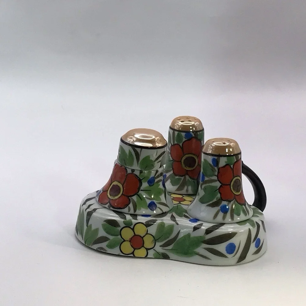 VTG/Antique Japanese‎ Lusterware Hand Painted Condiment Set